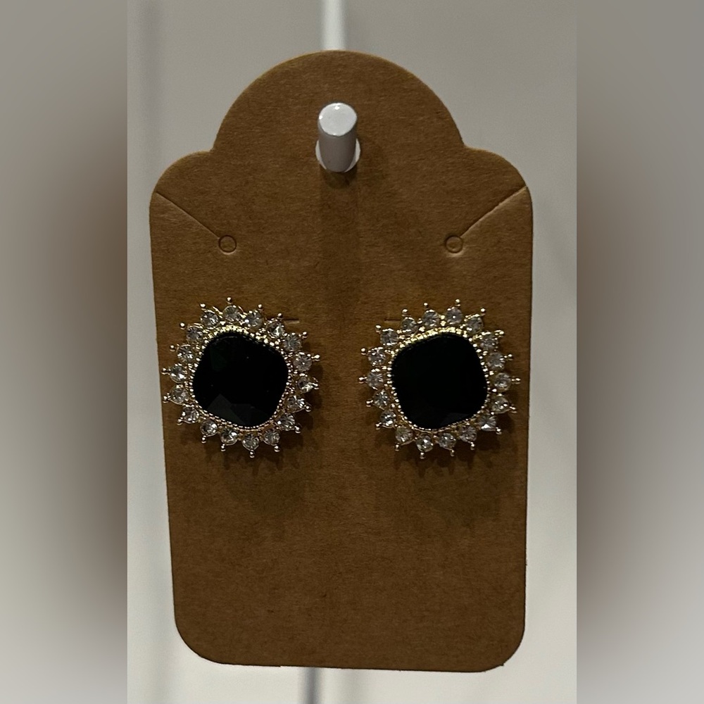 Gold,Silver & Black Stud Earrings - Picture 3 of 3